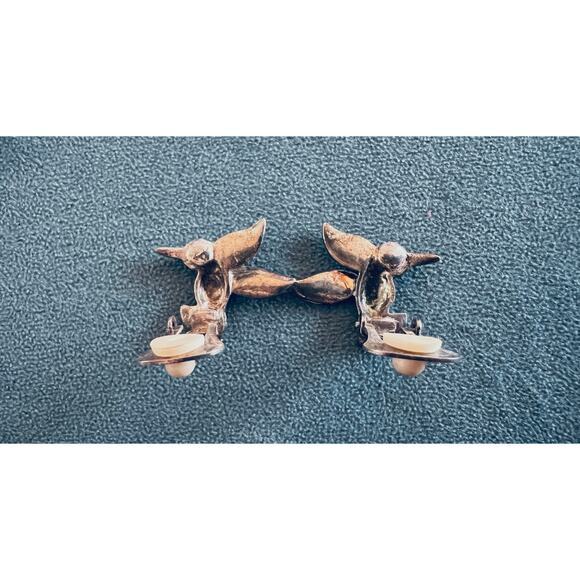 Vintage Hummingbird Clip-On Earrings Silver Tone Red Rhinestone Eye Bird Jewelry - Picture 6 of 7